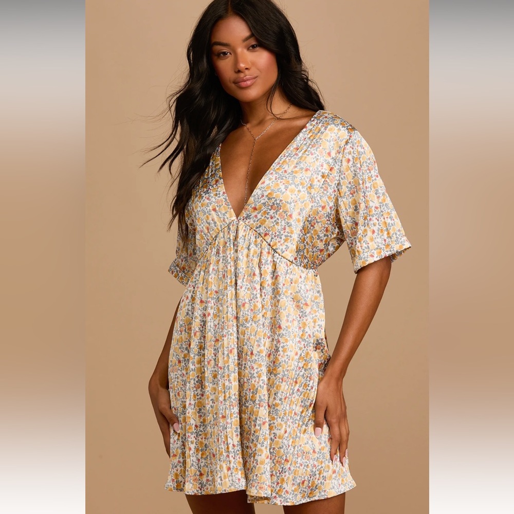 Lulus Express Yourself White Floral Print Satin Babydoll Dress